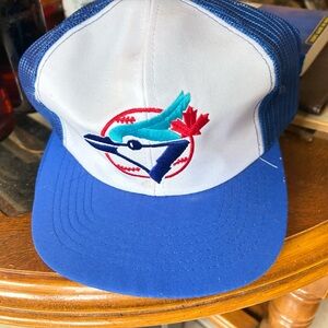White and Blue Mesh Baseball Cap with Embroidered Blue Jay Logo
